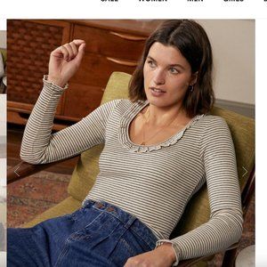 Boden Scoop Rib Frill Jersey Top